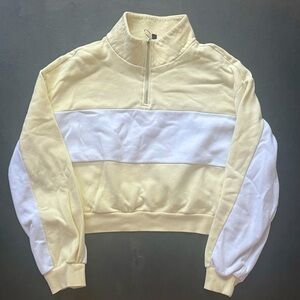 Yellow and White Cropped Quarter Zip